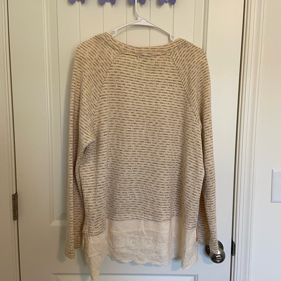 SOLD RXB women’s cream striped scoop neck knit embroidered layered blouse XL - Picture 7 of 8